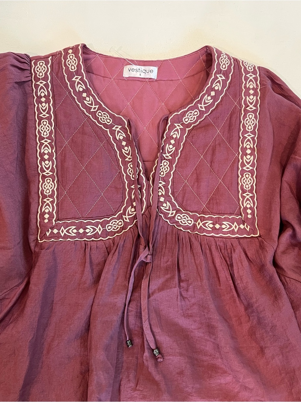 vestique Mauve Embroidered Boho Peasant Blouse - Picture 5 of 10